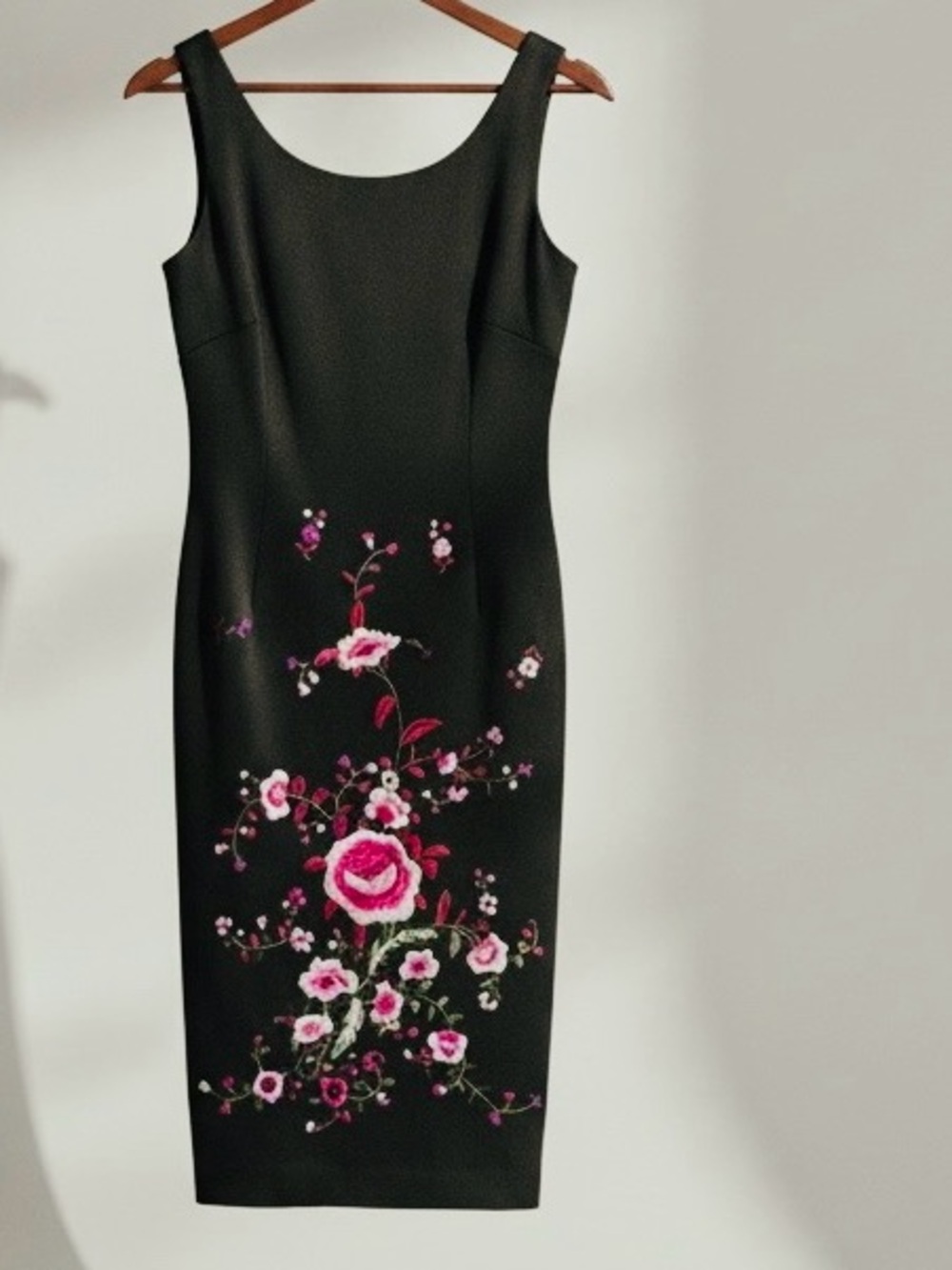 Rare Y2K Warehouse London Satin Pencil Dress Floral Embroidered